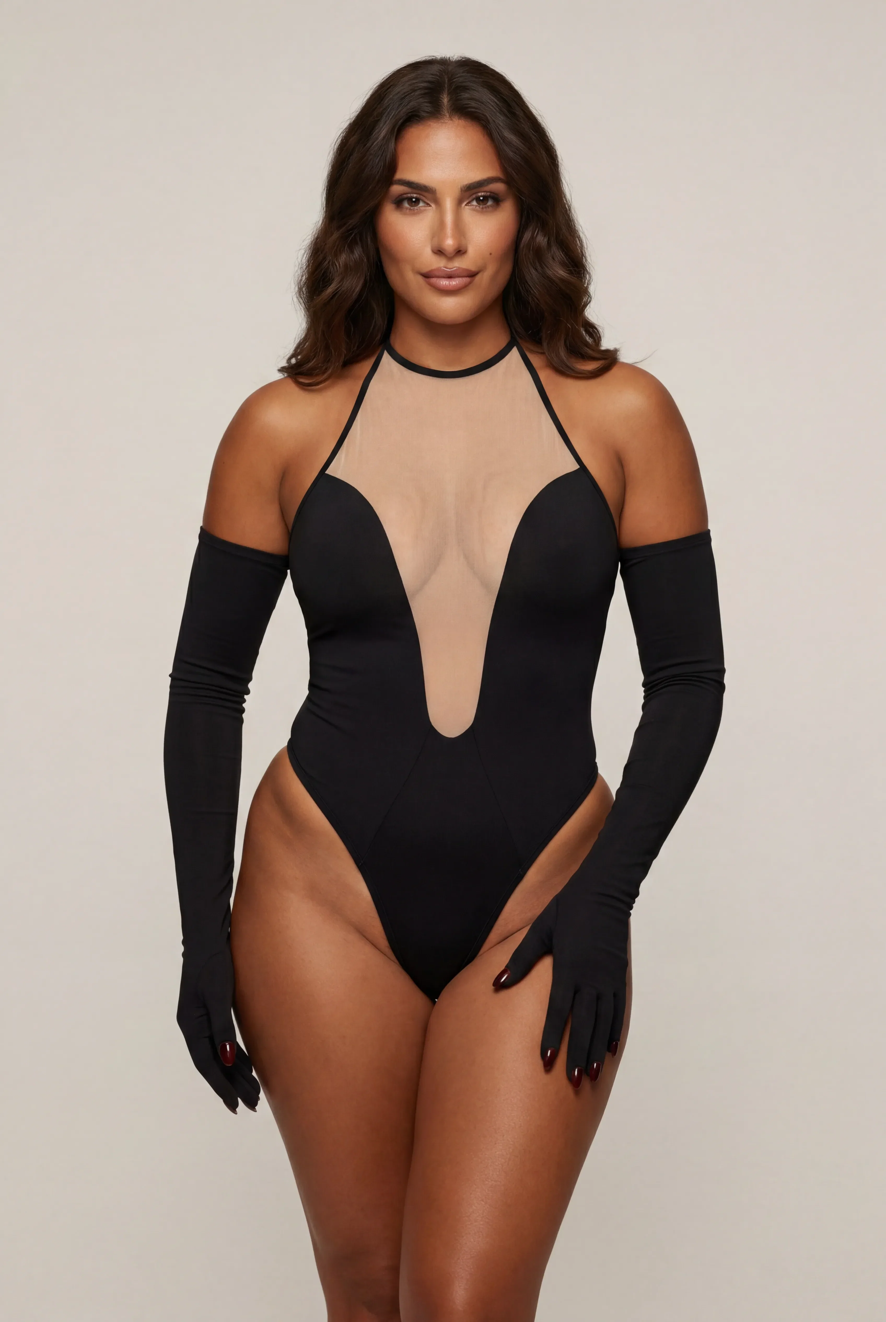 Body pour femme avec gants – ILLUSION Noir - Image 3