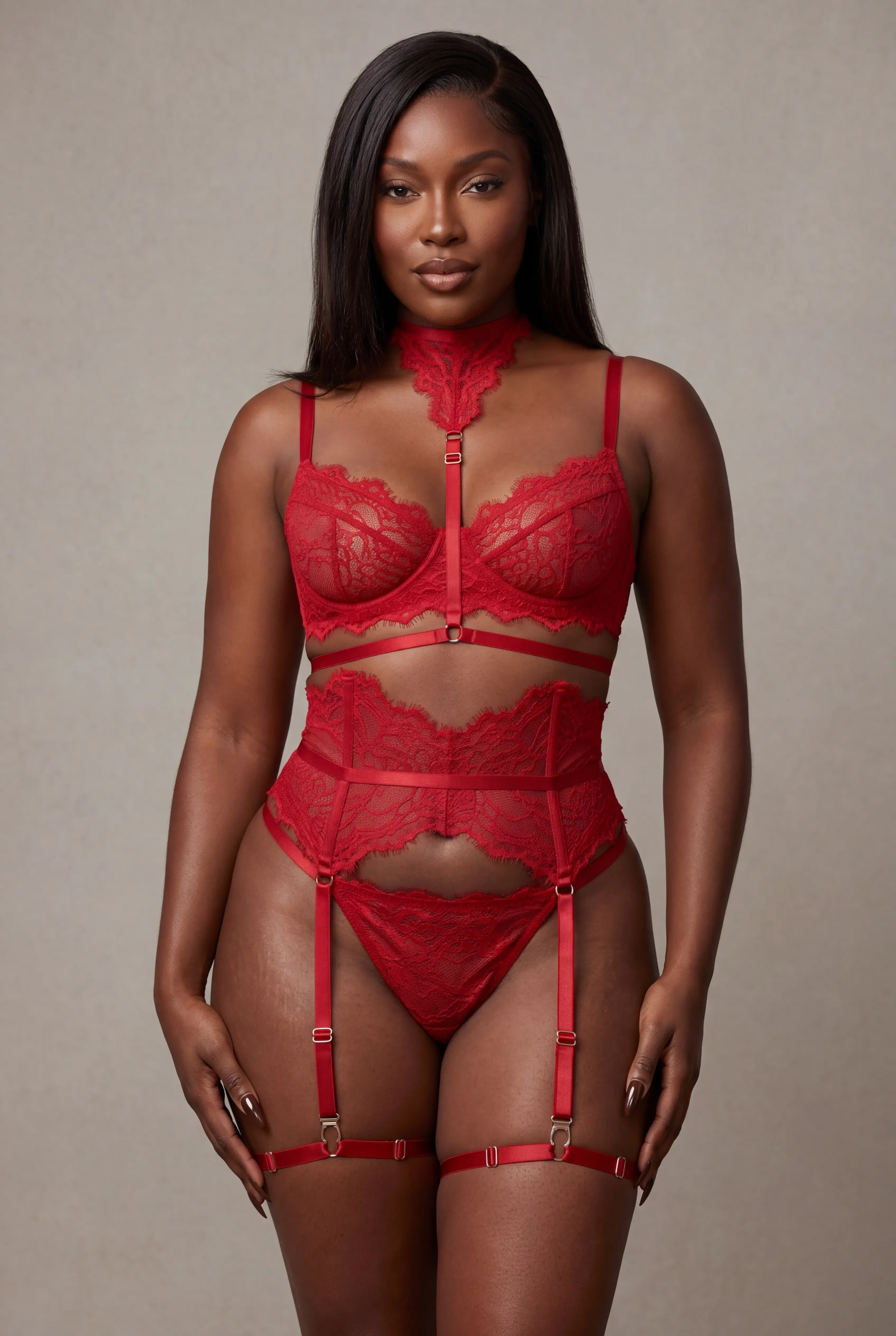 Ensemble lingerie pour femme cinq pièces - MOON Rouge - Image 3
