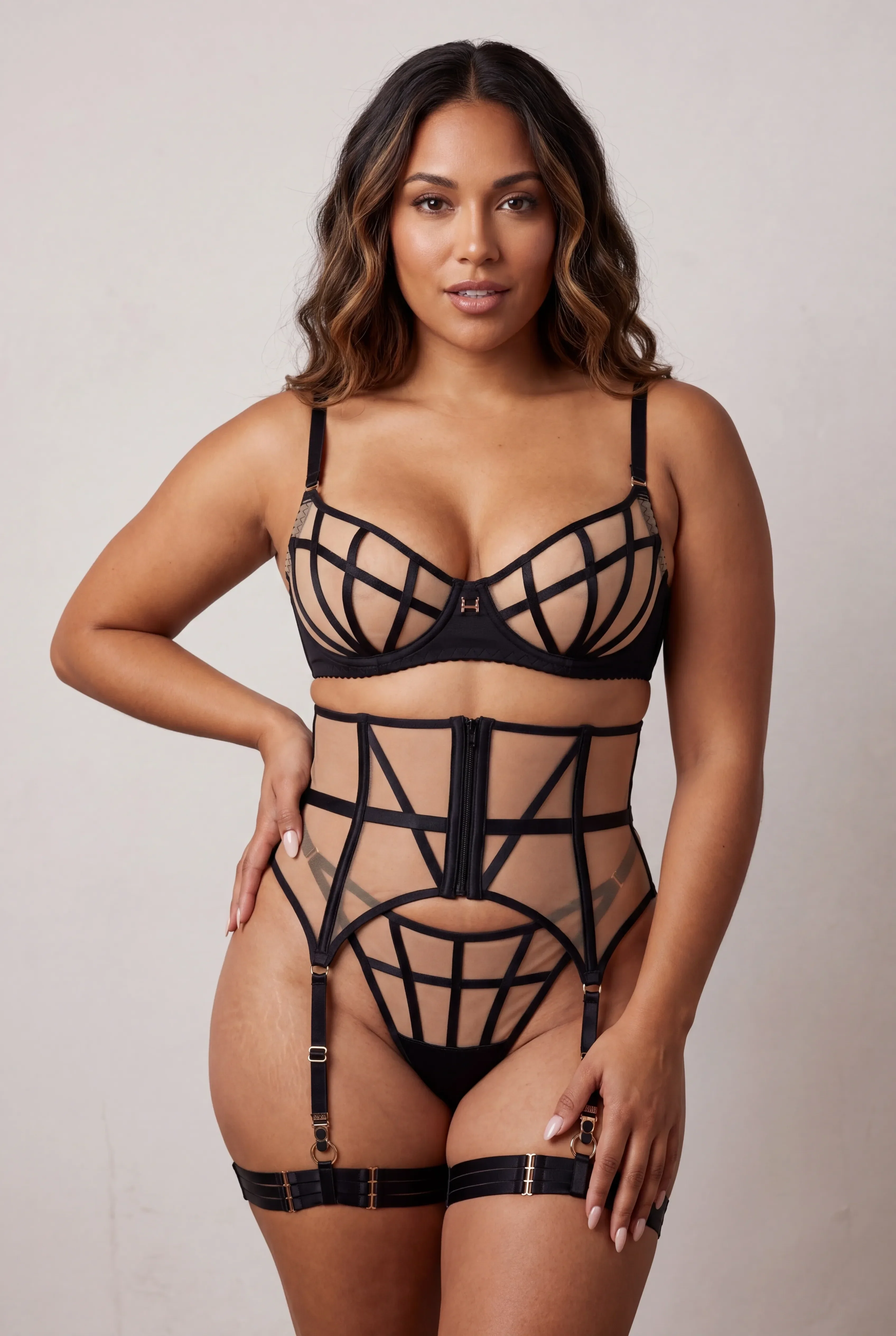 Ensemble lingerie pour femme cinq pièces - OPHELIA Noir - Image 3